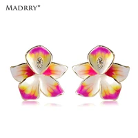 madrry statement luxury enamel stud earrings for women gold color flower pendientes aretes brincos ear clips feminino