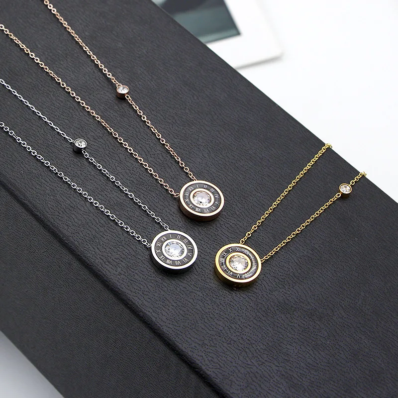 Ожерелье женское из нержавеющей стали с римскими цифрами и кристаллами |