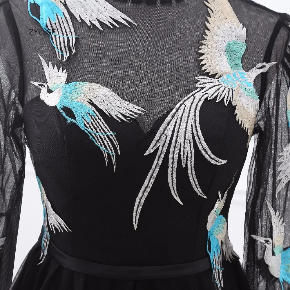 ZYLLGF вечернее платье с длинным рукавом круглым вырезом длинное формальное черное