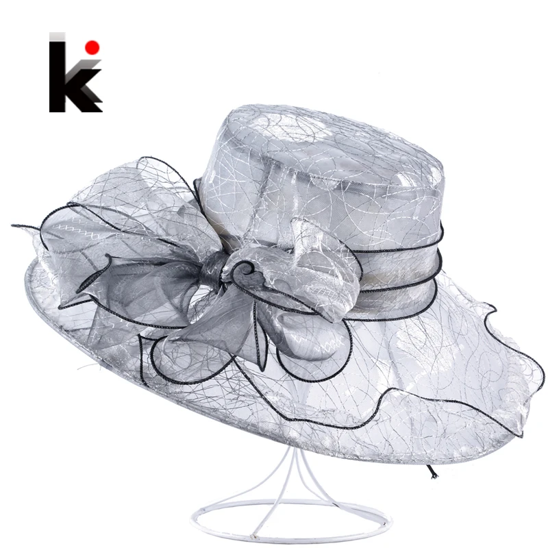 Женская органза Лук Ведро Шляпа Свадьба шляпа Для Женщин Кентукки Дерби шляпы