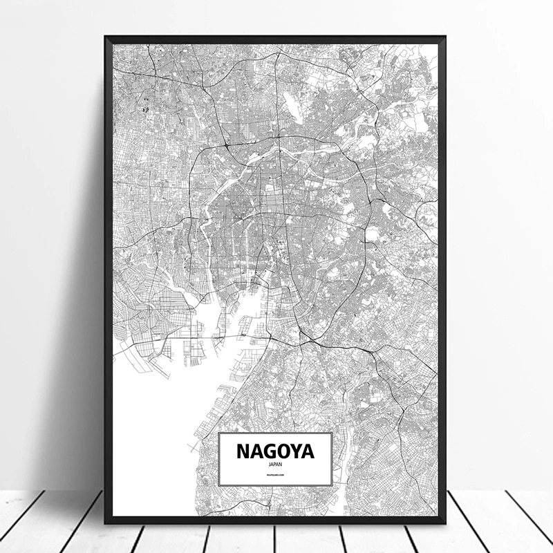 Антенна Nagoya Япония черный белый цвет на заказ карта городов мира плакат холст