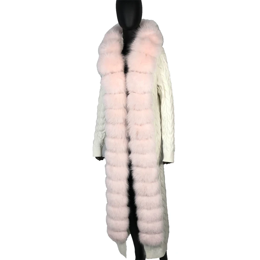 

трикотажный Теплый кардиган с мехом натуральный песца Модные Повседневное Для женщин длинные кардиганы с воротником песца меховое пальто шаль