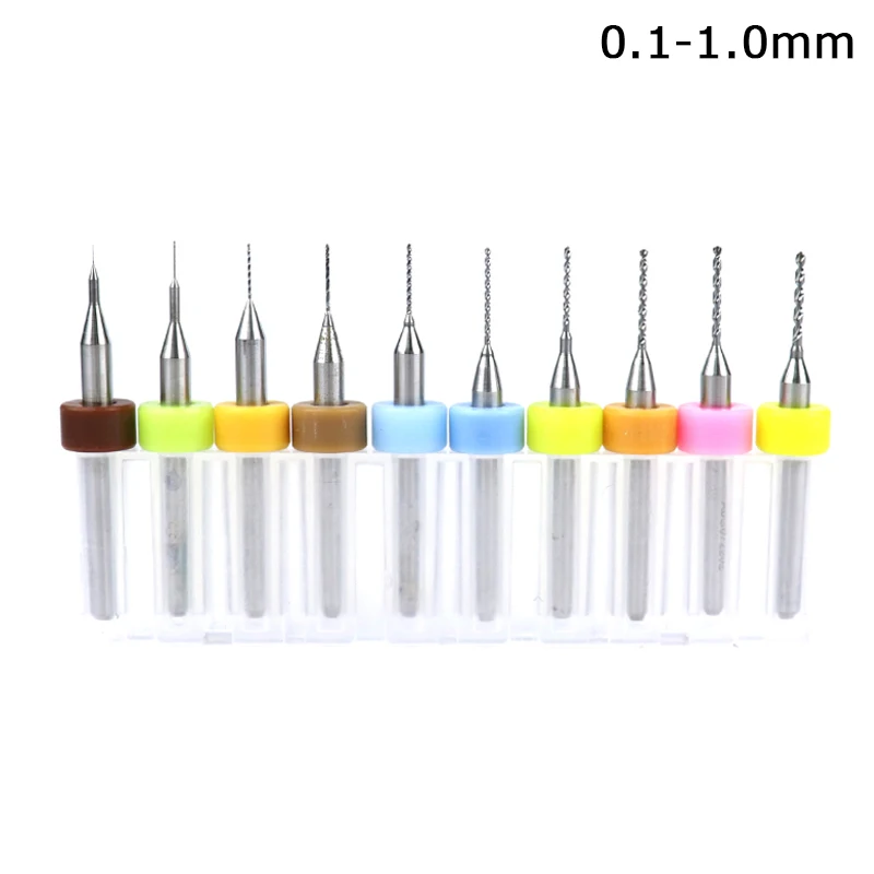 0.1-1.0mm 10 шт. 0,1-2,0 мм Мини PCB карбидные сверла набор 1/8 ''хвостовик для печатной платы ЧПУ гравировальный точилка сверла инструменты - Цвет: 0.1-1.0mm