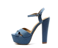 summer blue jeans women chunky heeled sandals open toe gladiator sandals women casual ankle wrap corss platform sandals