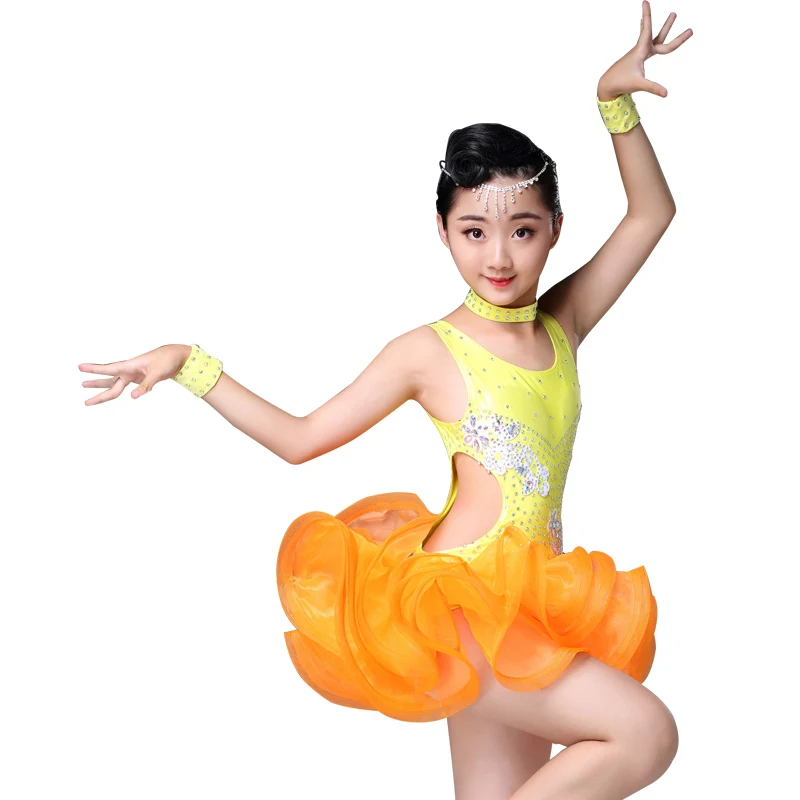 2019 оранжевое профессиональное платье для латиноамериканских танцев девочек
