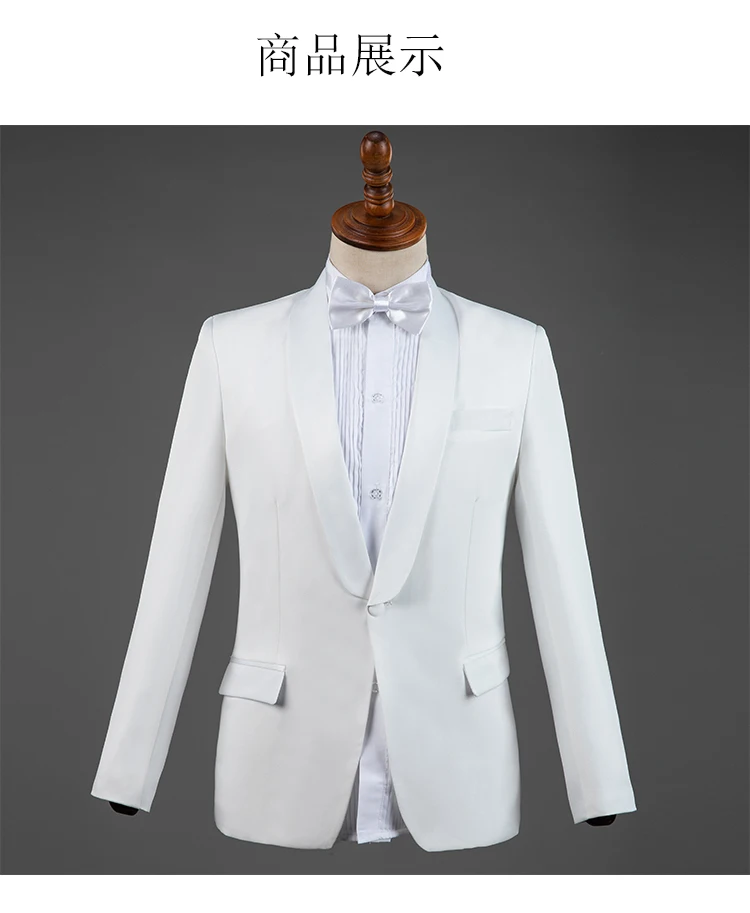 Men Jacket Suit Black White Outfit Stand Collar Coat Set Male Party Clothes Nightclub Bar Costume Singer Performance Wear DT743