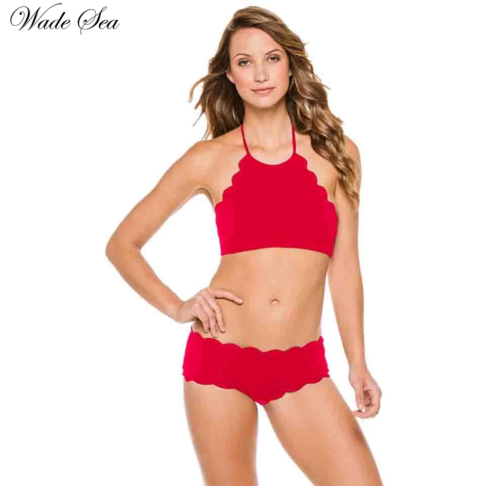 Уэйд море Твердые Высокая шея бикини 2018 купальники Для женщин танкини ванный