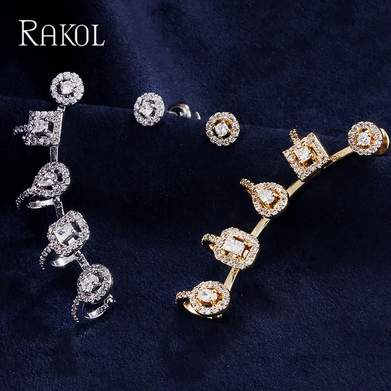 RAKOL нежные Блестящие модные Асимметричные геометрические формы с инкрустацией AAA циркония классические серьги для женщин розовое золото цвет RE02027K