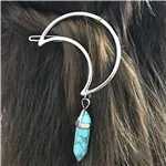 Blue pine stone Модный Натуральный Камень кварцевый кристалл полумесяц волосы Шарм заколки для волос для женщин пуля шпилька голова носить Подарки для женщин Горячая - Metal color: Blue pine stone