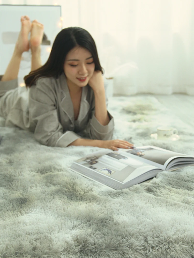 

Gradient color living room carpet European long hair fashion bedroom mat bay window bedside blanket washable personality rug