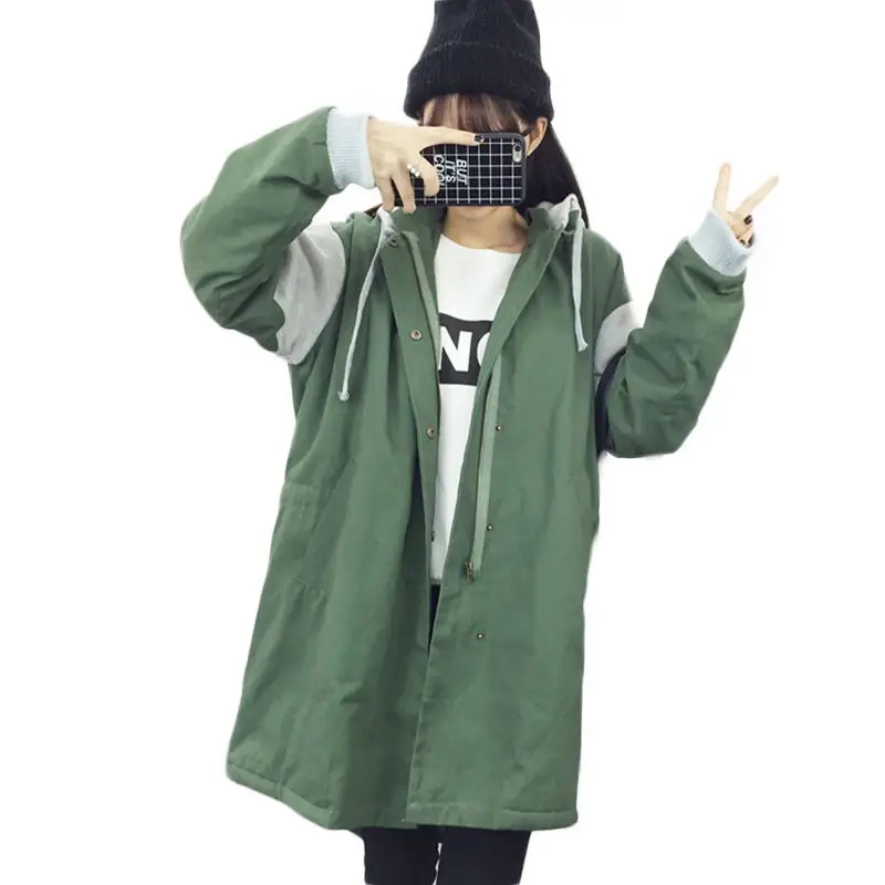 

Windbreaker jacket women's long section of autumn and winter Korean loose BF lamb wool thick hooded wild coat
