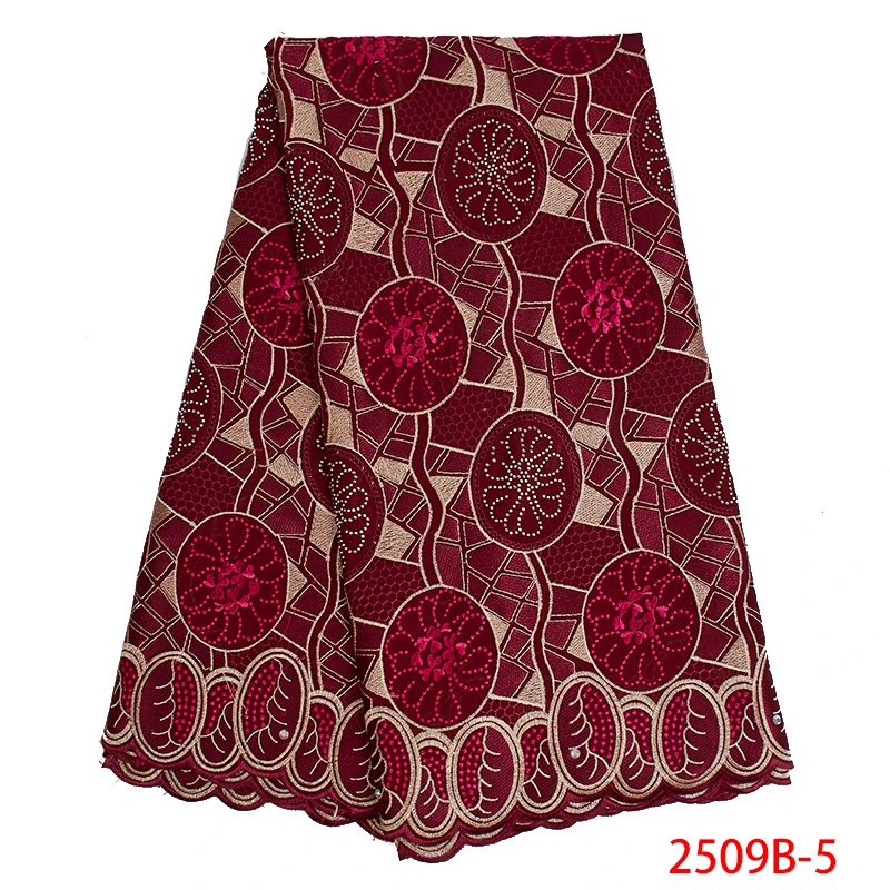 African Swiss Lace Fabric 2019 High Quality Voile in Switzerland Embroidery Cotton with Stones for Dresses KS2509B-6 |