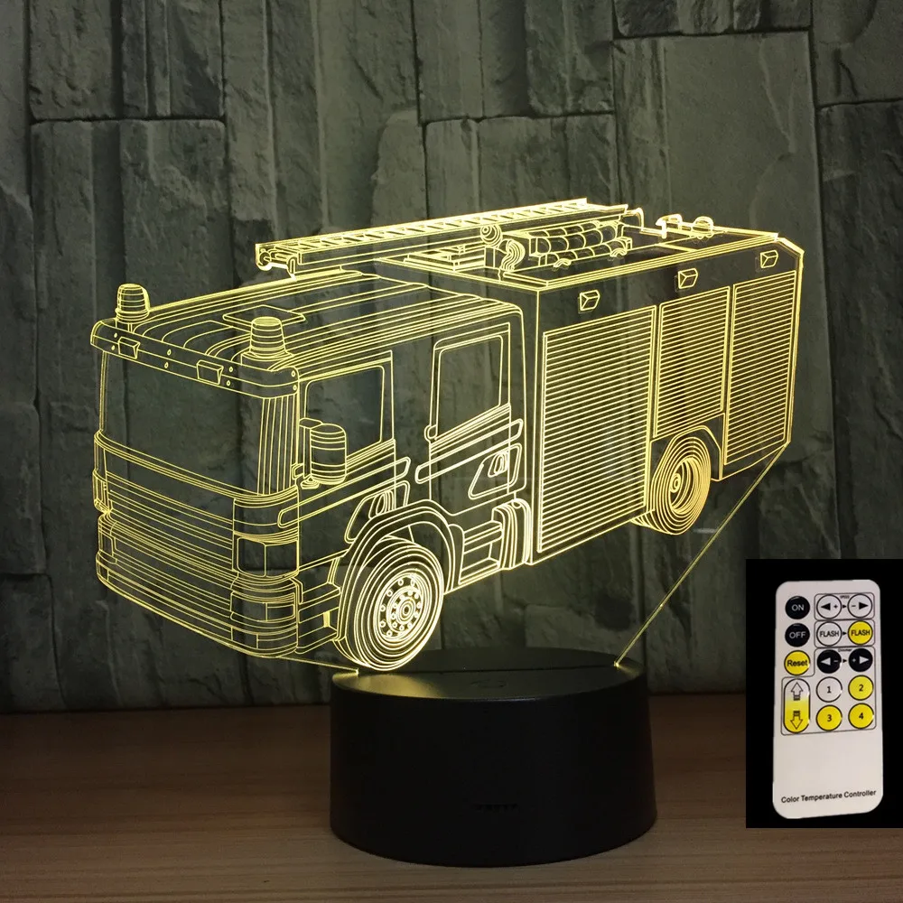 Пожарная машина 3D ночник 7 цветов светодиодный USB настольный ночник как детская комната игрушки украшения цветные огни Прямая поставка