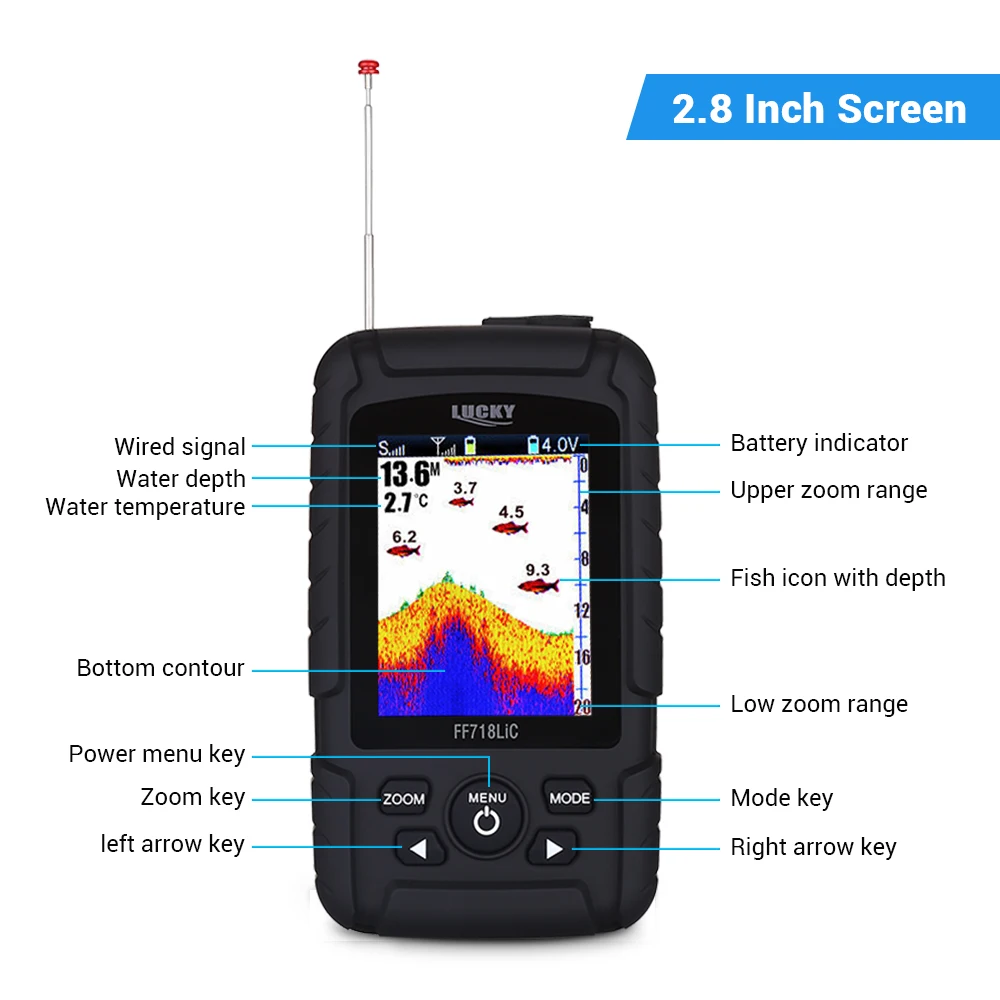 LUCKY fish finder FF718LiC беспроводной эхолот для рыбалки, эхолот 45 м/147 футов, портативный эхолот для эхолота