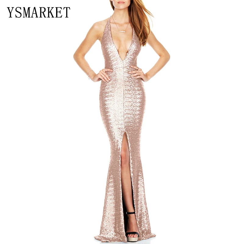 Брендовое Новое Женское весеннее платье модное макси блестящее с блестками