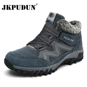 Мужские кожаные ботинки с мехом, теплые ботинки для снега, рабочая повседневная обувь, высокие резиновые ботинки, JKPUDUN, 2019