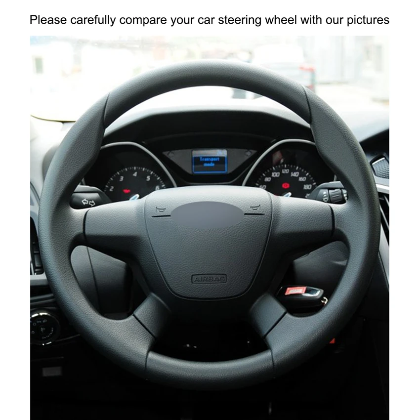 Ручная работа черный PU искусственная кожа чехол на руль для Ford Focus 3 2012-2014 KUGA Escape