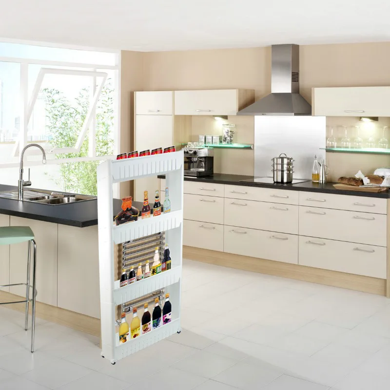 3 layers White Storages Shelf For Kitchen Storage Skating Movable Plastic Bathroom High Quality kitchen accessories | Дом и сад