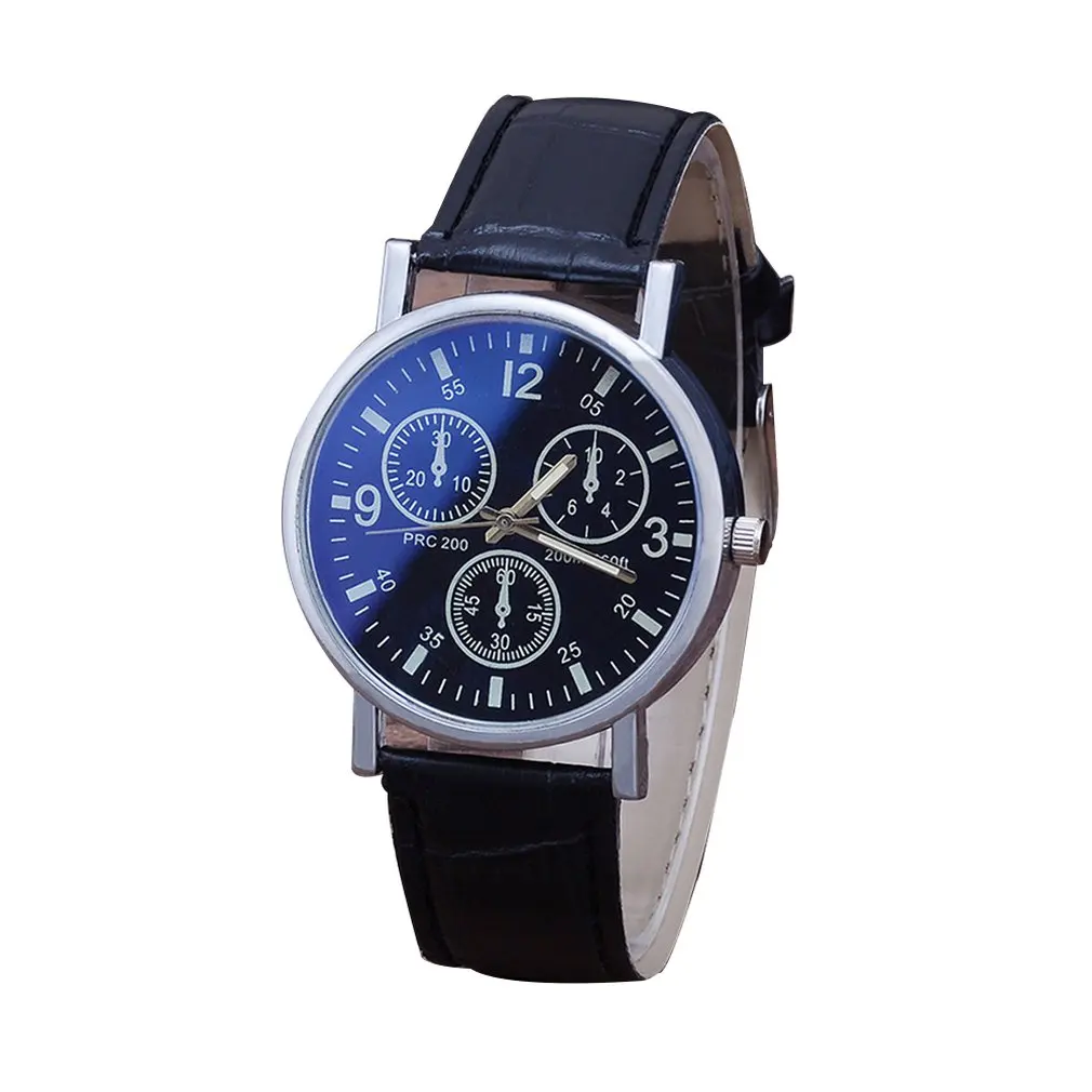 Мужские Бизнес часы календарь PU Кожаный ремешок водонепроницаемые три глаза