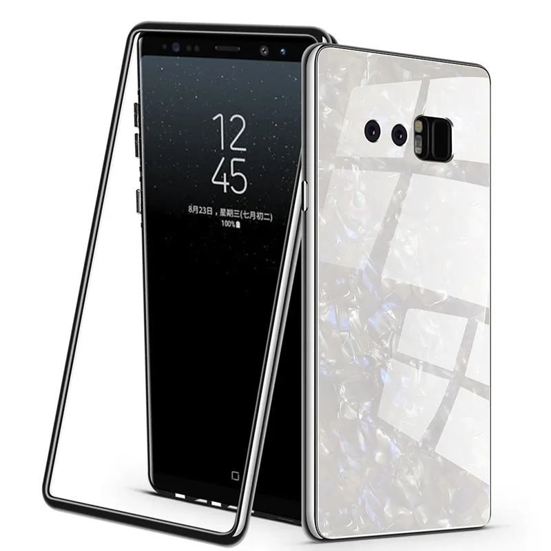 White Покрытый магнитным 360 Защитный стеклянный мраморный чехол для samsung Galaxy S9 S8 S10 Plus Note 9 8 S7 Edge S10e с передней мягкой пленкой - Цвет: White