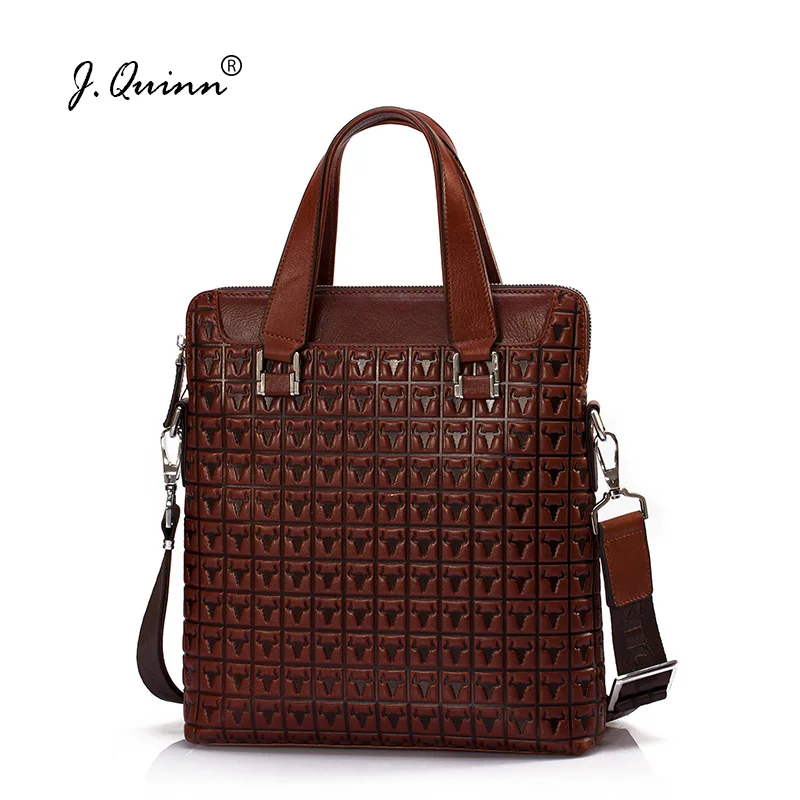 

J.Quinn Business Leather Briefcases Bags Male Female Genuine Leather Men Handbag Women Casual Print Retro Red Shoulder Bag Brand