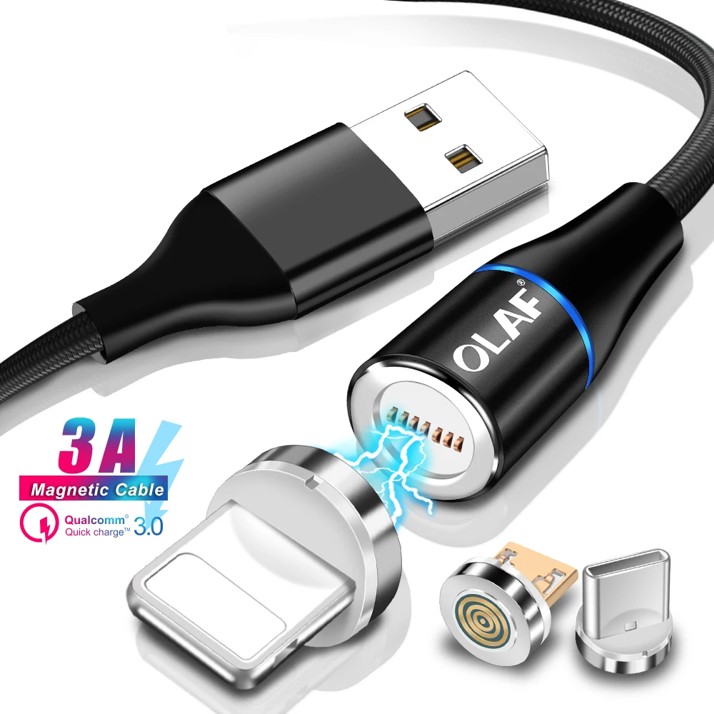 Магнитный зарядный кабель OLAF Quick Charge 3,0 Micro usb type C 3A Быстрая зарядка Магнитный кабель для iPhone huawei samsung Xiaomi LG