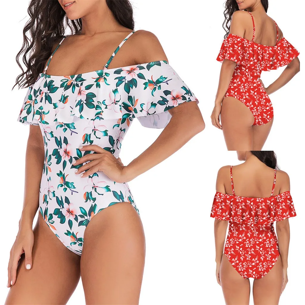 Бикини 2020 Сексуальное Женское цельное гофрированное с воланом мягкий