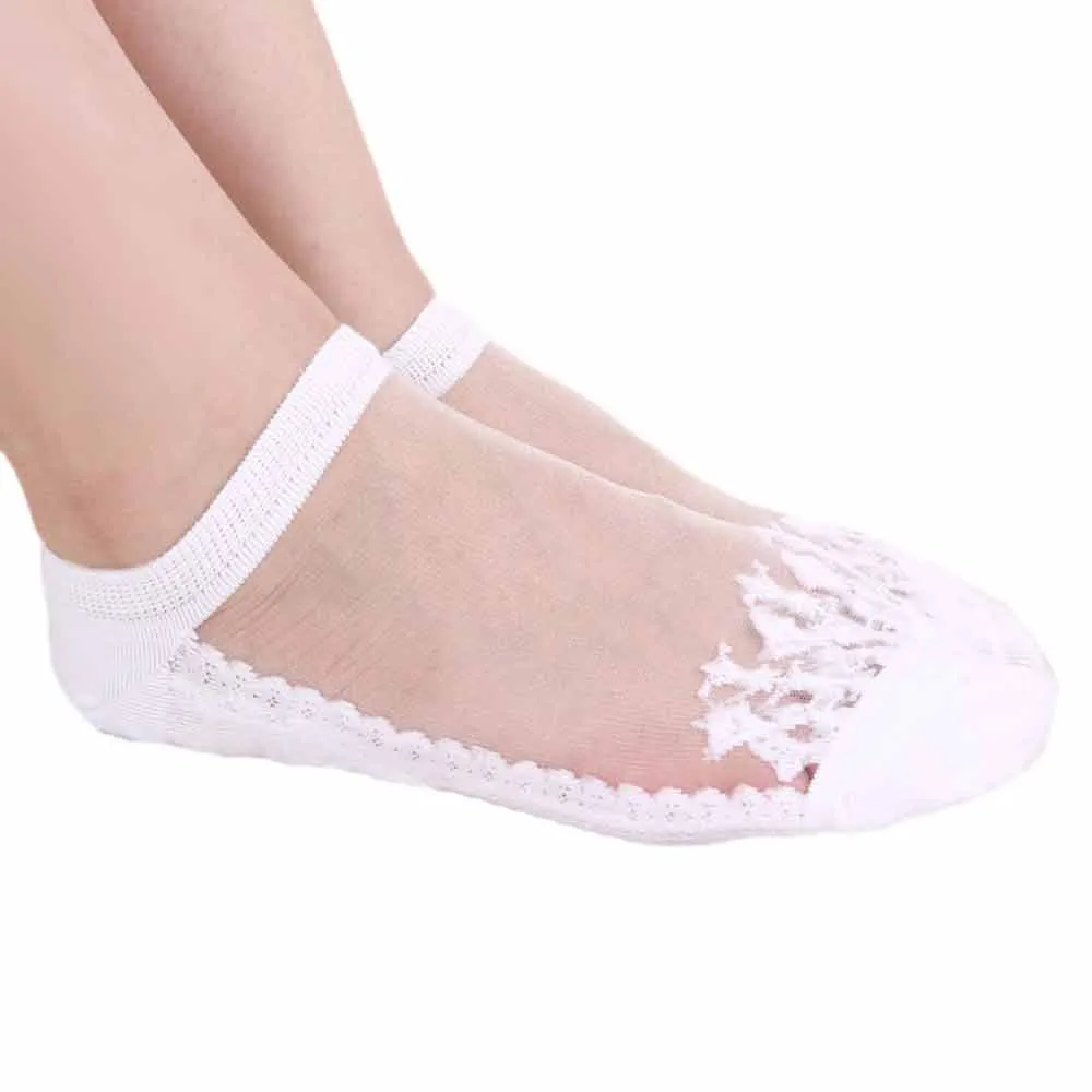 White Sleeper#5000 ультратонкие прозрачные красивые кружевные эластичные короткие носки для девочек и женщин - Цвет: White