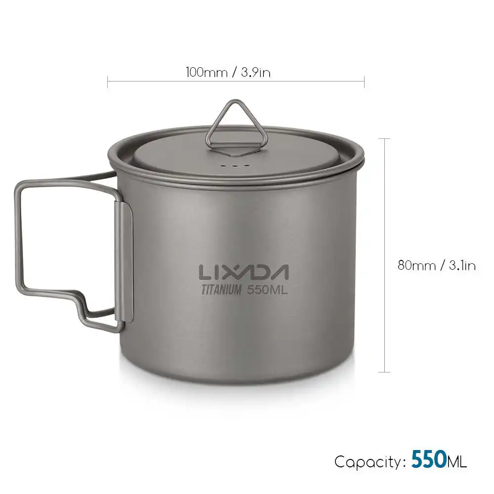 550ml Lixada Ultralight Титан и отдыха на природе, Портативный Кемпинг Пеший Туризм Пикник пивная кружка для воды с складной ручкой 300 мл/350 мл/550 мл/650 мл - Цвет: 550ml