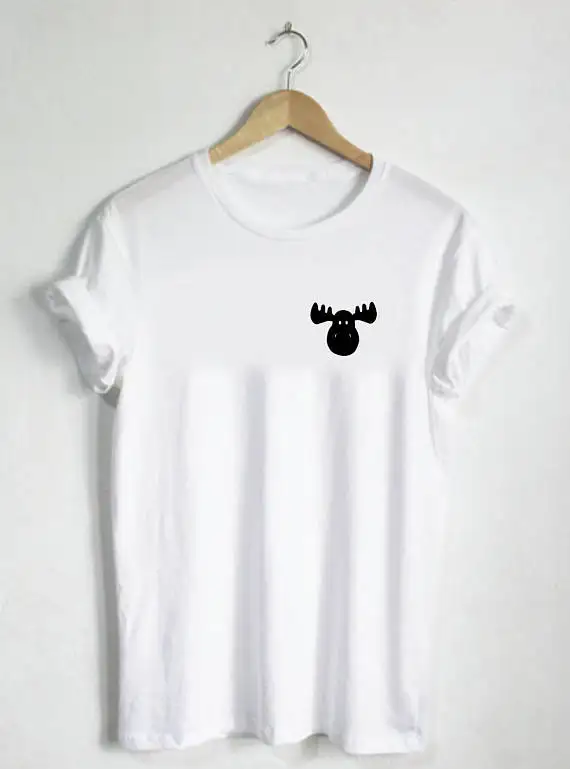 

Moose Shirt - Pocket Shirt Cute Shirt Womans Tee Tshirt Gift Canada Antlers Animal Hunt-D504