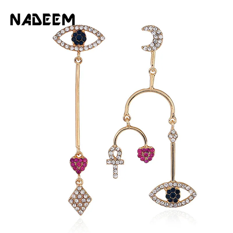 Модные Асимметричные золотистые стразы для глаз Луны сердца очаровательные