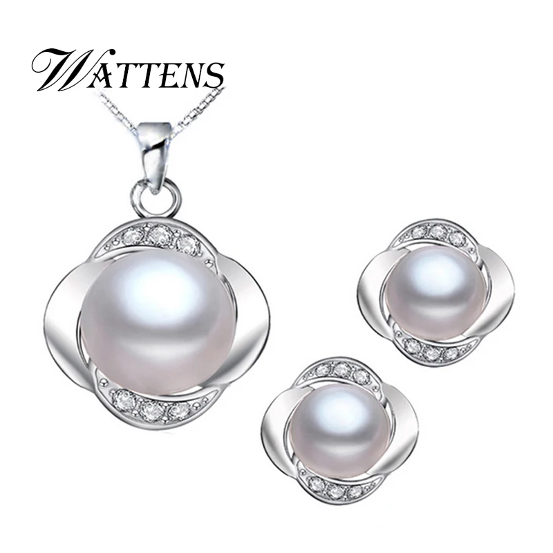 

WATTENS Pearl jewelry accessorie,White Jewelry Sets for Women Natural Freshwater Pearl Pendant Necklace/Earrings,fashion gift