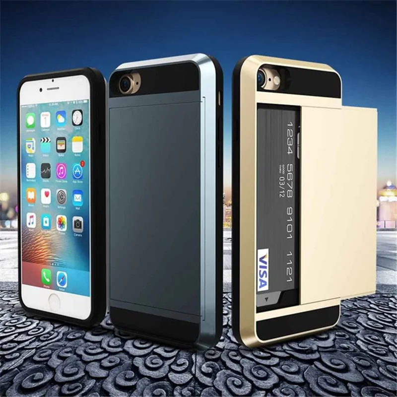 Portable Credit Card Holder Wallet Case For iPhone X XS 7 8 6 6S Plus Hybrid Armor Defender Shockproof Cover 5 5S SE | Мобильные