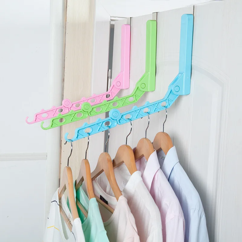 

6 Hole Foldable Hanger Rack With Hook Door Hanging Clothes Storage Magic Space Save Clothing Tie Organizer Creative Drying Rack