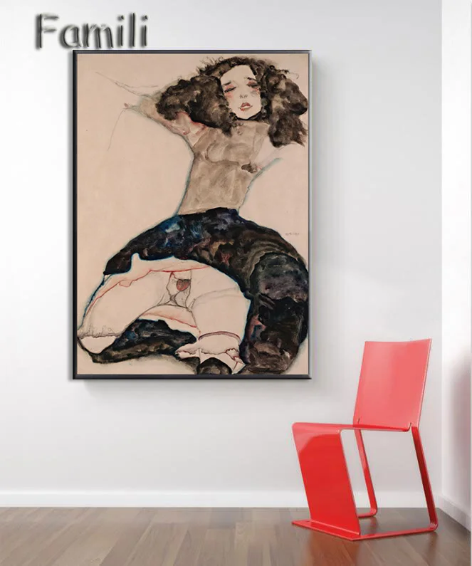 Egon Schiele тело цвет деление Эскиз Холст Искусство печать живопись плакат, Настенная картина для гостиной, домашний декор - Цвет: Черный