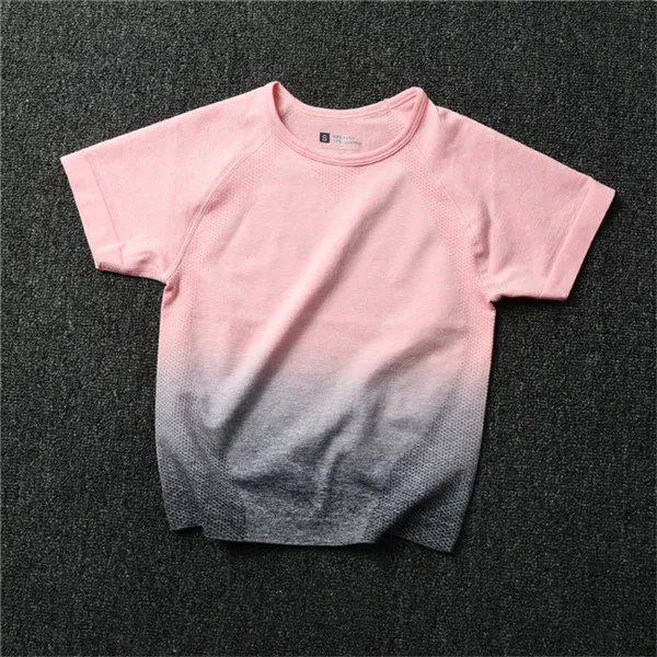 CB547 dark pink top Женский комплект для йоги, одежда для спортзала, Омбре, бесшовные леггинсы+ укороченные рубашки, спортивный костюм для тренировок, Женский комплект с коротким рукавом для фитнеса, одежда для активного отдыха - Цвет: CB547 dark pink top