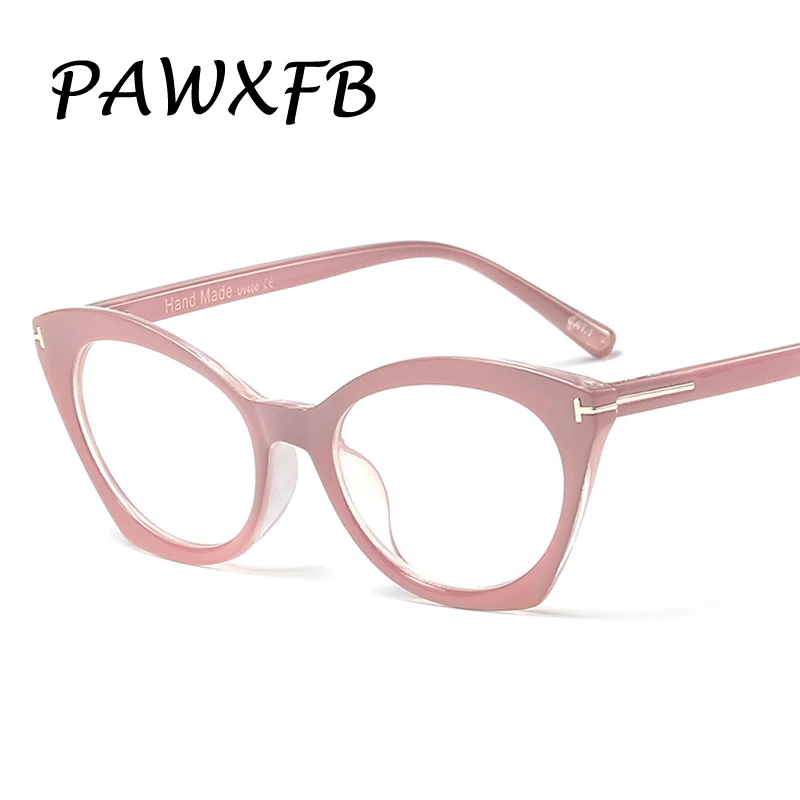 Женские очки с прозрачными линзами PAWXFB розовые классические кошачий глаз