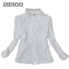 Новинка, детская одежда на весну и осень, брендовая хлопковая рубашка с круглым воротником и длинными рукавами, белые кружевные блузки с украшением для девочек