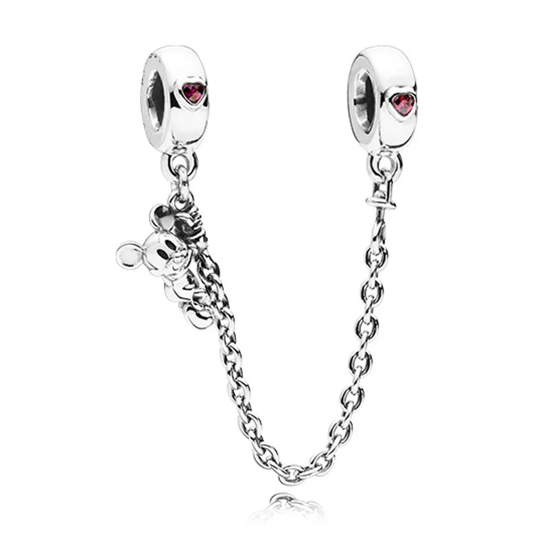 mickey safety chain Дропшиппинг Подвески бусины Микки Минни мультфильм хрустальные бусины подходят к оригиналу Пандора талисманы Браслеты DIY женские ювелирные изделия - Цвет: mickey safety chain