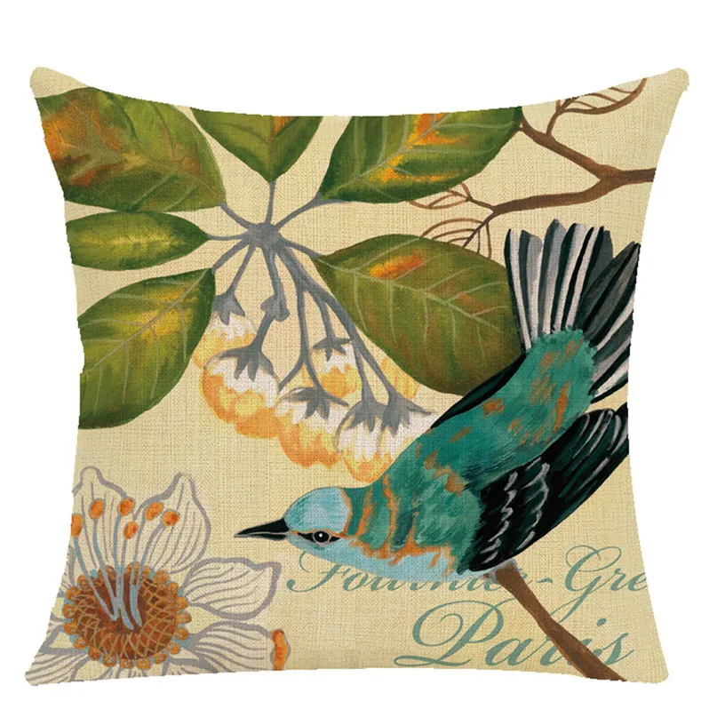 Чехлы на подушки с цветами и птицами из хлопка льна квадратные декоративные