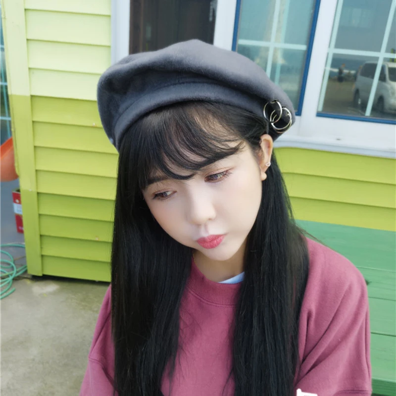 HT632 Новый женский берет шапка однотонные простые зимние шапки для женщин