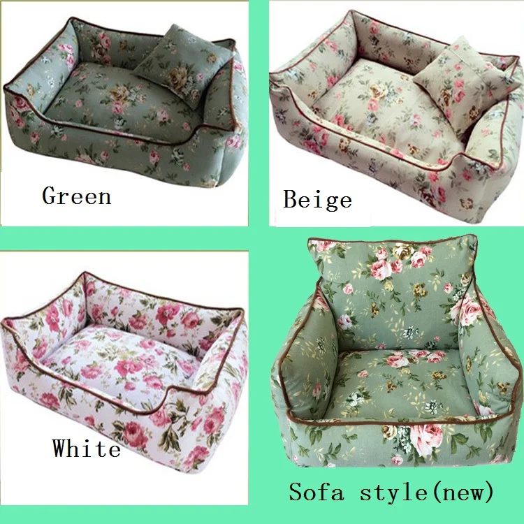 Barato Cama Y Sofás Con Estampado Floral Para Perro, Caseta Para Mascotas, Nido De Peluche De Lona De Algodón, 3 Colores Disponibles, Almohada Y Blandos Suaves Incluidos