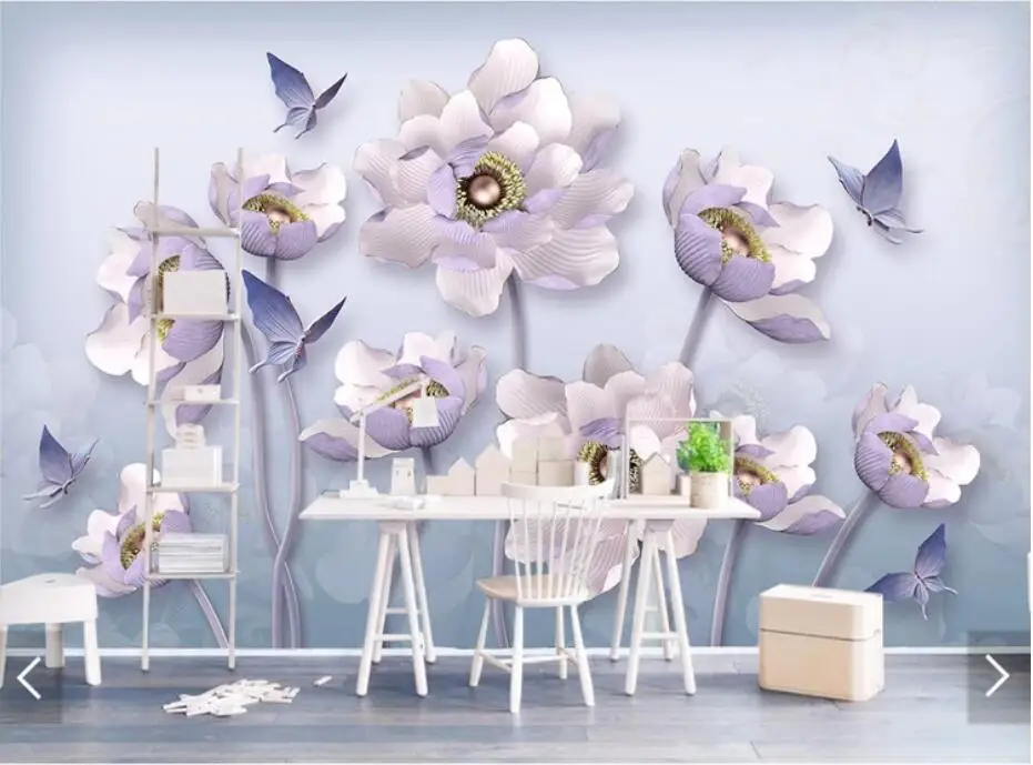 Embossed Peony Flower Butterfly View Wallpaper 3D Wall Mural for Living Room Contact Paper Papers Roll Hand Painting Murals |