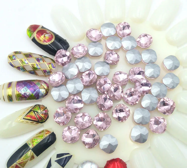 New 50pcs super shining sharp bottom sweet pink color top quality nail art glass rhinestone round/oval/square/drop/heart shape | Красота и