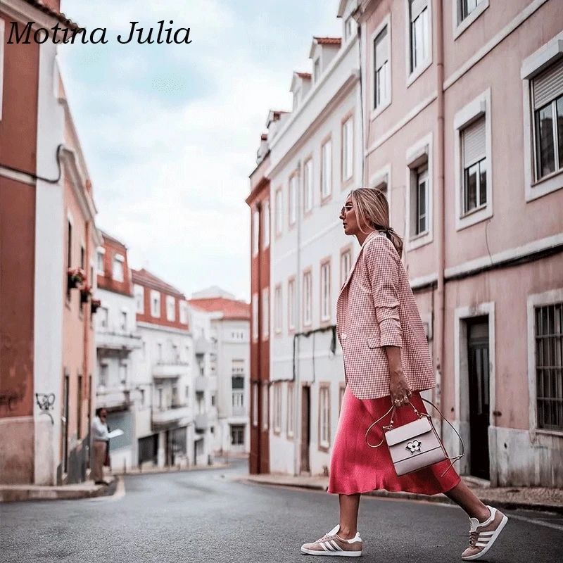 Женский клетчатый Блейзер motin julissa розовый хлопковый Повседневный блейзер с