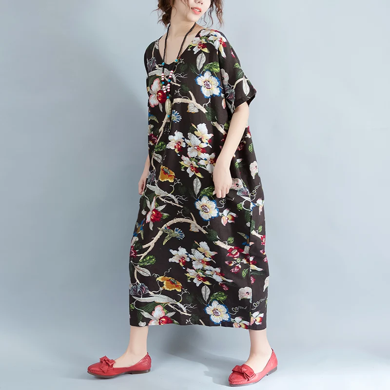 Vestido 3XL 4XL 5XL 6XL 7XL летнее женское платье Этническая Стиль цветок печати Винтаж v