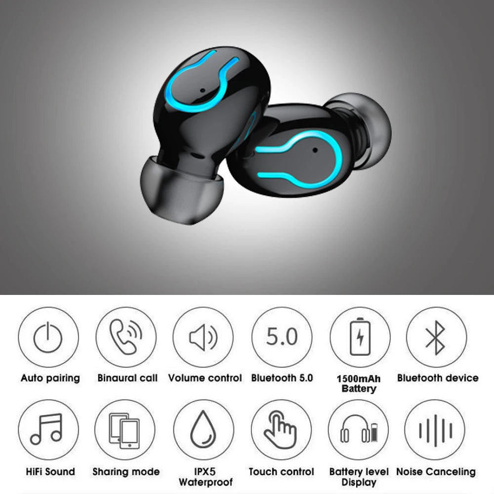 Фото Twinbuys TWS Bluetooth 5 0 наушники беспроводные HiFi стерео вкладыши Спортивная гарнитура с Twinbuys TWS Bluetooth 5 0 наушники беспроводные HiFi стерео вкладыши Спортивная гарнитура с