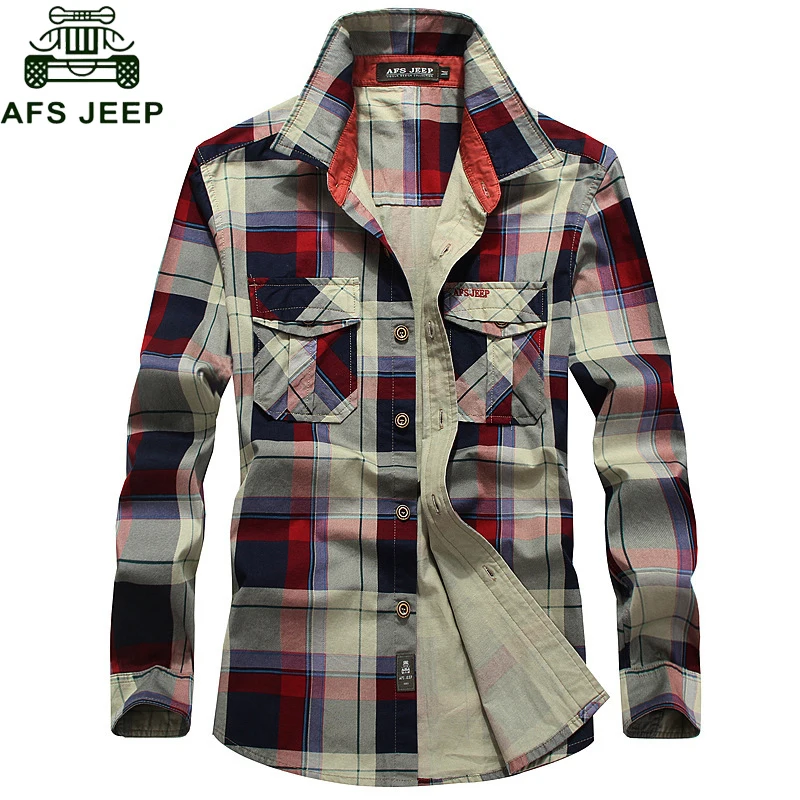 AFS JEEP Chemise Homme Camisa Masculina рубашки#1592 брендовая одежда рубашка хлопок Клетчатая Мужская рубашка размера плюс XXXXL
