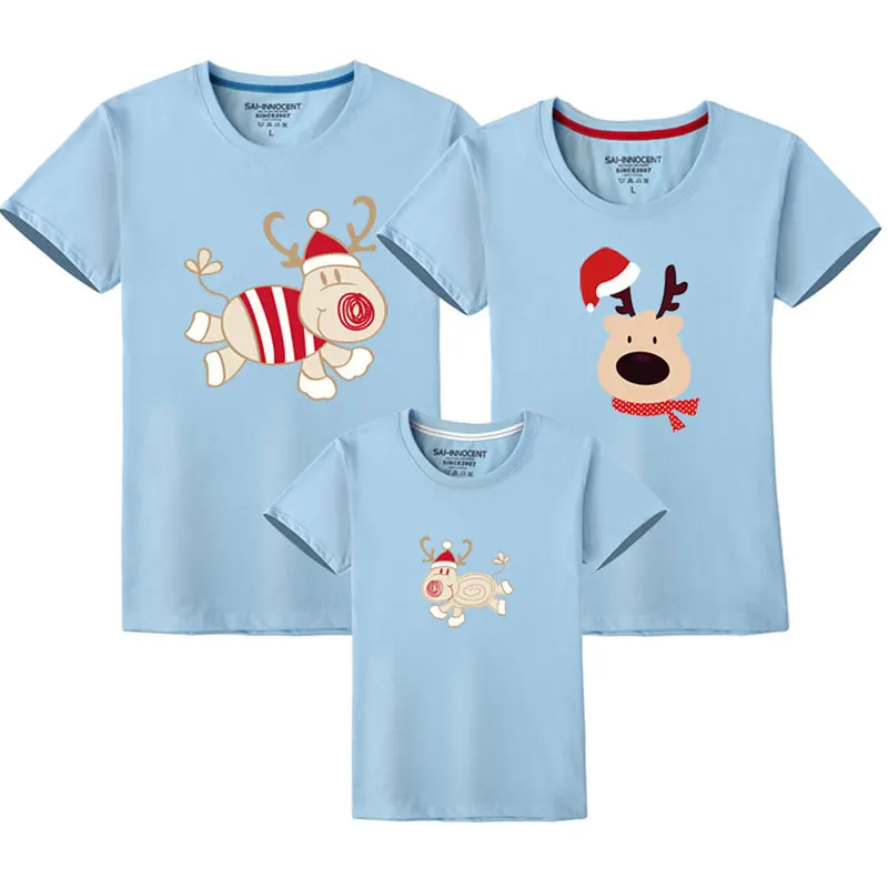 Sky Blue Одежда для папы и сына; одинаковые рождественские комплекты для всей семьи; футболка с короткими рукавами для мамы и дочки; семейный костюм для папы, мамы и ребенка - Цвет: Sky Blue