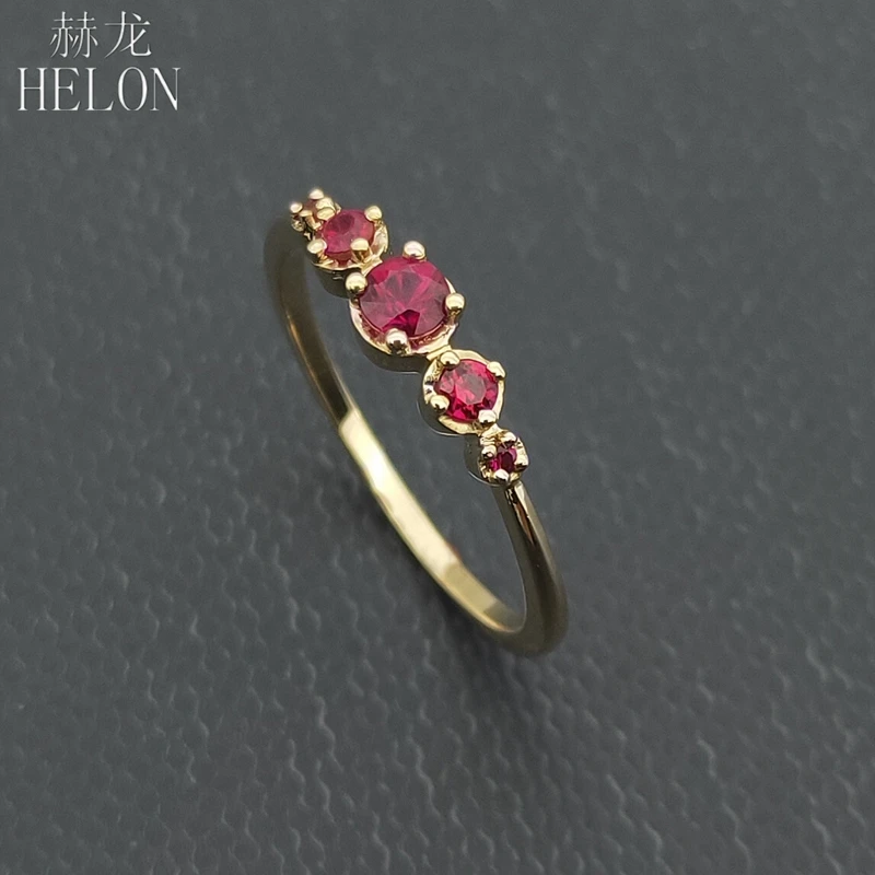 HELON Solid 14K(AU585) Желтое золото Сертифицированный круглый безупречный 0.23ct с натуральным красным Рубином обручальное кольцо женские модные ювелирные изделия
